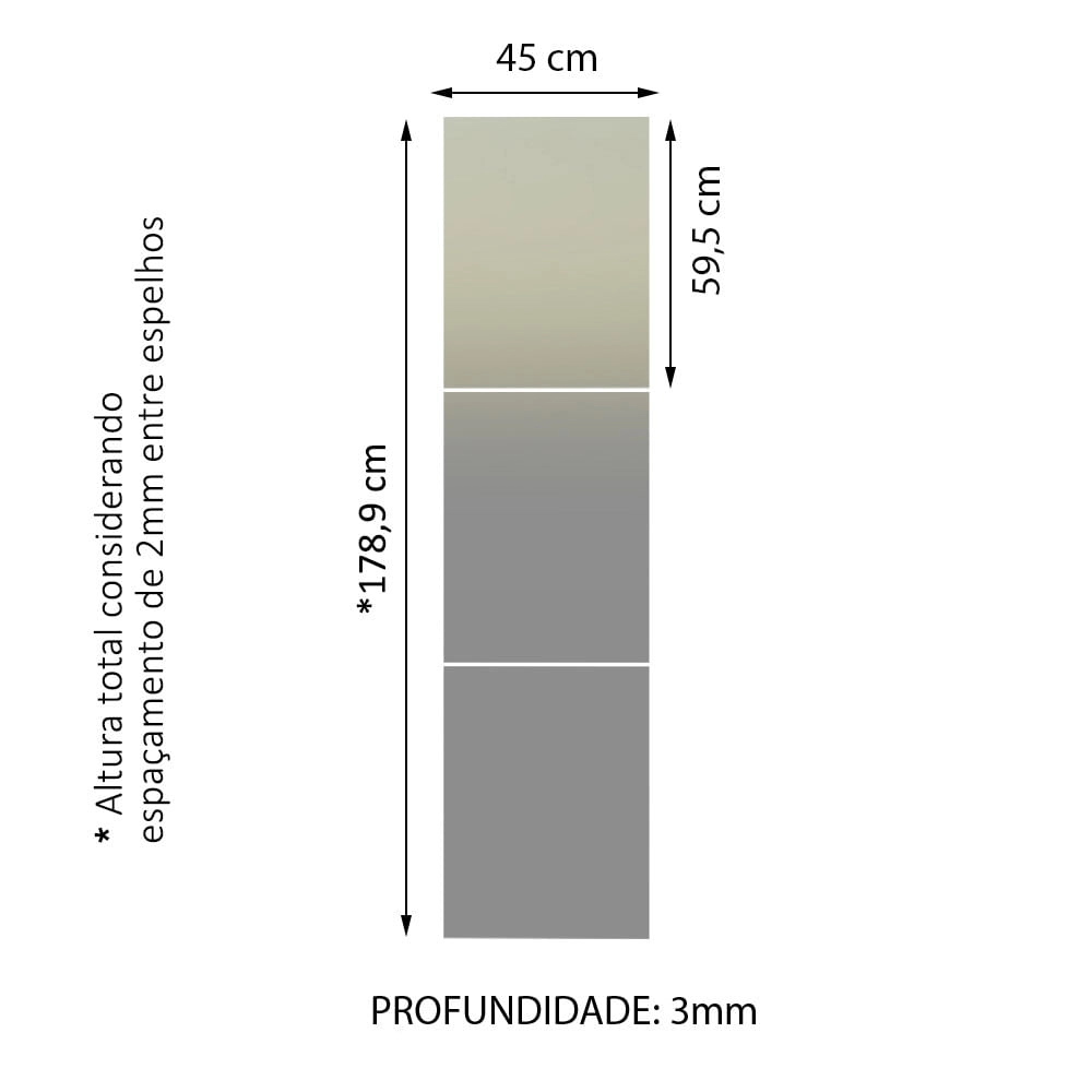 Kit Madesa com 3 Espelhos de 59,5 x 45 cm para Guarda-Roupa Cor:Incolor