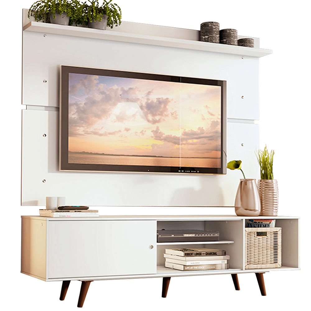 Rack Madesa Dubai e Painel para TV até 65 Polegadas com Pés Branco/Rustic Cor:Branco/Branco/Rustic