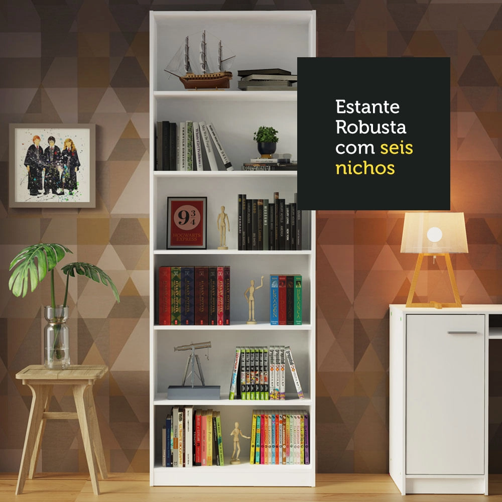 Estante Livreiro Madesa 6908 com 6 Nichos Branco Cor:Branco