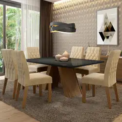 Conjunto Sala de Jantar Madesa Vanessa Mesa Tampo de Vidro com 6 Cadeiras Cor:Rustic/Preto/Imperial