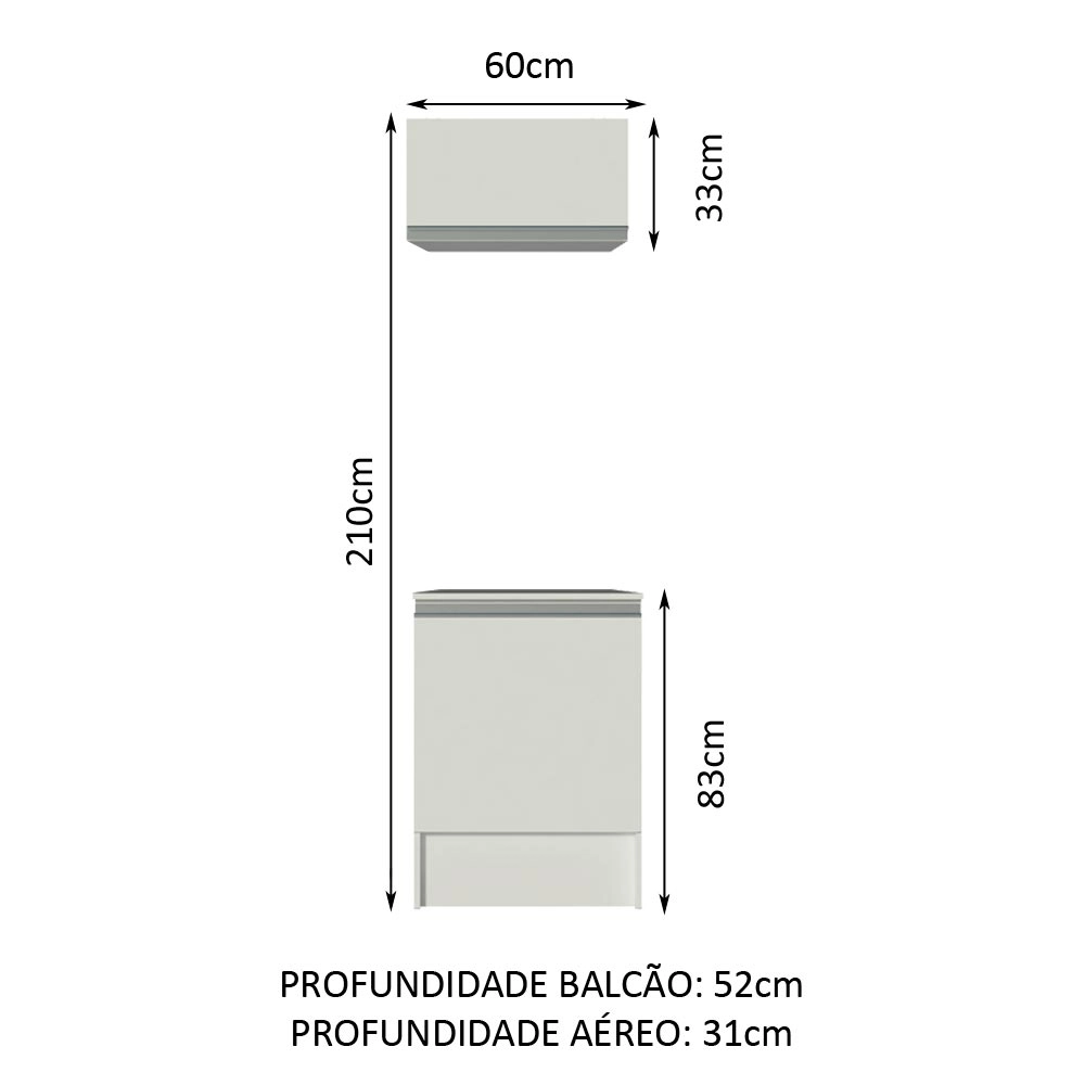 Kit Área de Serviço Madesa Topazio 60 cm com Armário e Balcão Branco Cor:Branco