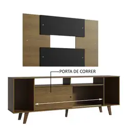 Rack Madesa Cancun e Painel para TV até 58 Polegadas com Pés - Rustic/Preto 5ZC1 Cor:Rustic/Preto