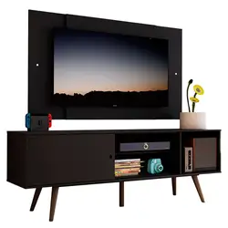 Rack Madesa Cairo e Painel para TV até 58 Polegadas com Pés de Madeira - Preto/Rustic 8ND8 Cor:Preto/Rustic