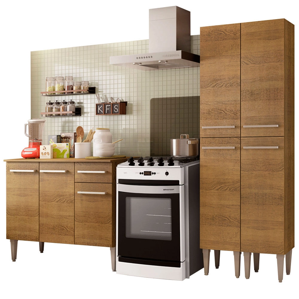 Cozinha Compacta Madesa Emilly Front com Balcão e Paneleiro Rustic Cor:Rustic