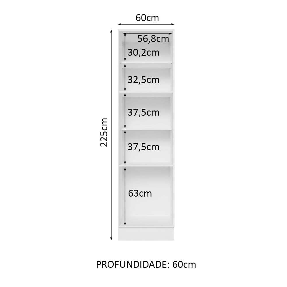 Paneleiro Madesa Lux 60 cm 3 Portas Branco/Cinza Cor:Branco/Cinza