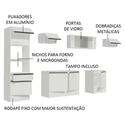 Cozinha Completa Madesa Topazio 300001 com Armário, Balcão e Tampo Branco Cor:Branco