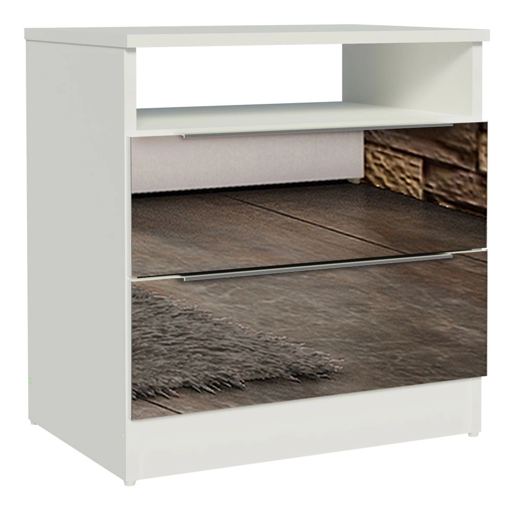 Mesa de Cabeceira Madesa 3227 2 Gavetas com Espelho Branco Cor:Branco