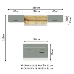 Cozinha Compacta Madesa Agata 280001 com Armário e Balcão Branco/Cinza Cor:Branco/Cinza