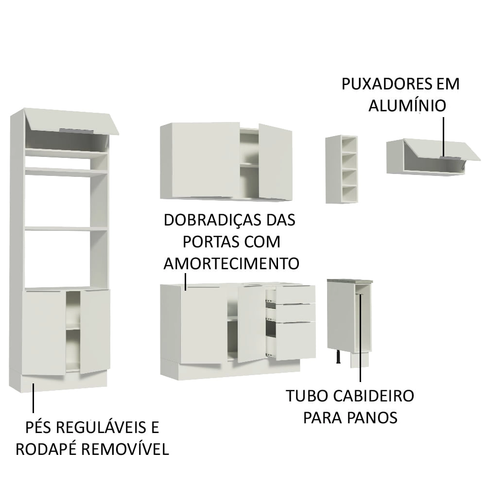 Cozinha Completa Madesa Stella 290002 com Armário e Balcão Branco Cor:Branco