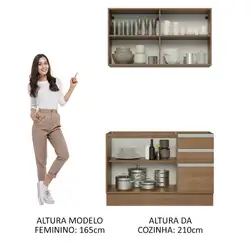 Cozinha Compacta Madesa Glamy 120003 com Armário e Balcão (Sem Tampo e Pia) Rustic Cor:Rustic