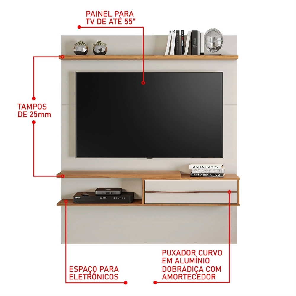 Painel 1.35M Para Tv Até 55 NT 1155 250 Off White/Freijó A160XL135XP29 36KG Notavel