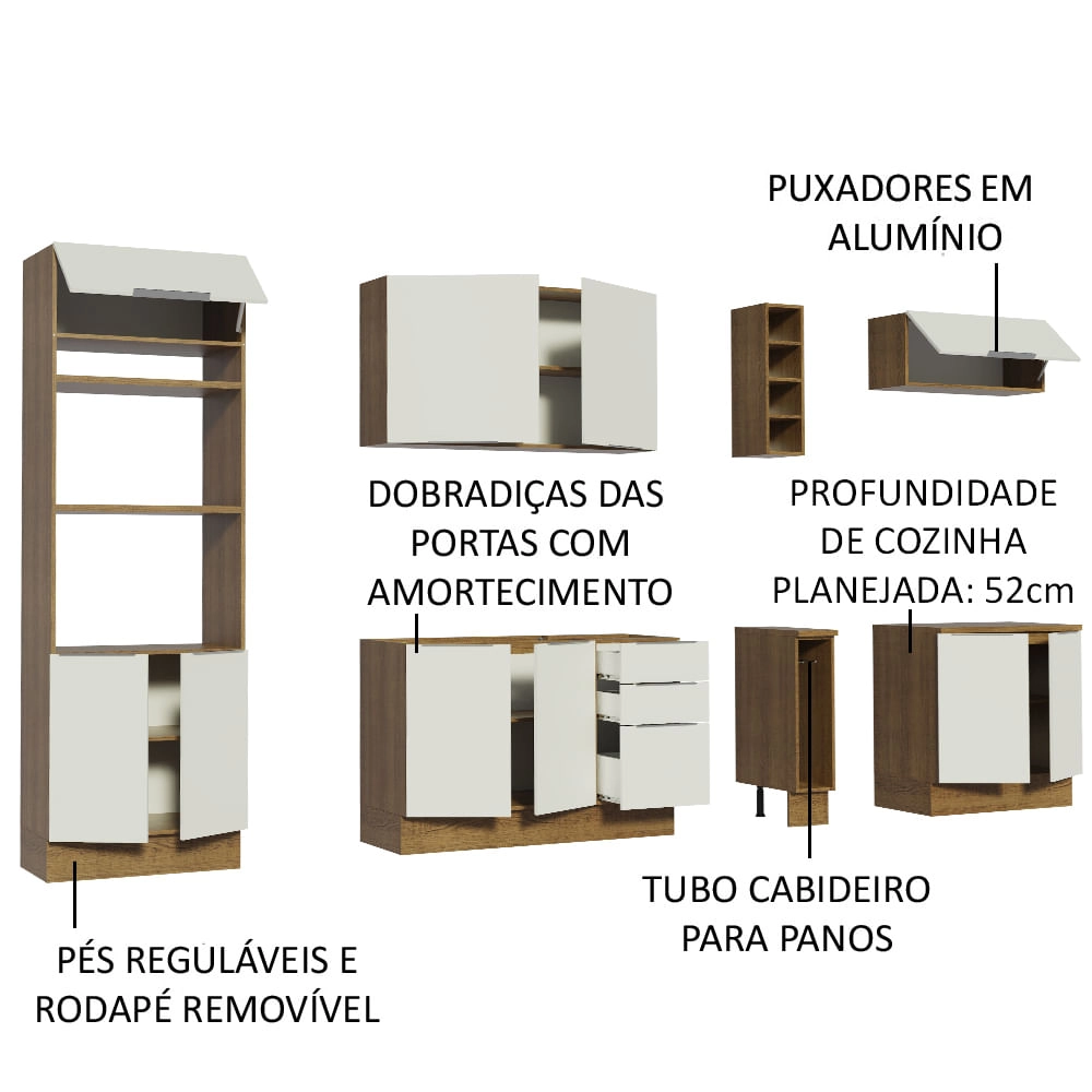 Cozinha Completa Madesa Stella 290001 com Armário e Balcão Rustic/Branco Cor:Rustic/Branco