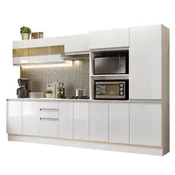 Armário de Cozinha Completa 100% MDF 300cm Frentes Branco Brilho Smart Madesa 02 Cor:Branco