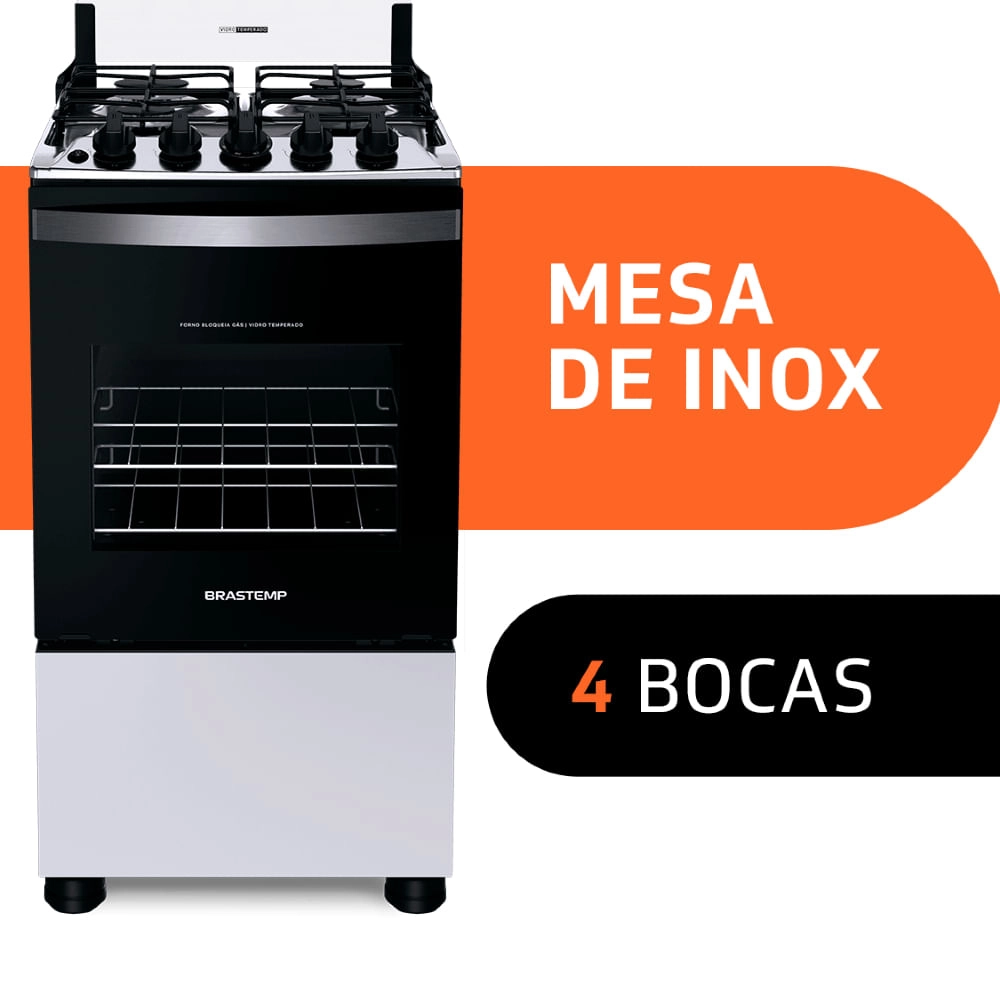 Fogão Brastemp 4 Bocas Branco com Duas Prateleiras com Alturas Ajustáveis   - BFO4NBB Bivolt