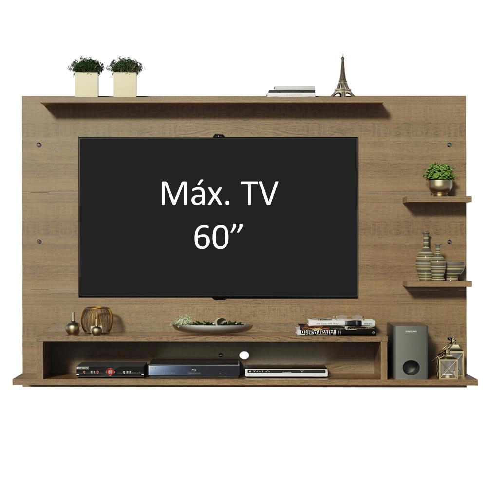 Painel para TV até 65 Polegadas Madesa Alfa com Prateleiras e Nichos Rustic Cor:Rustic