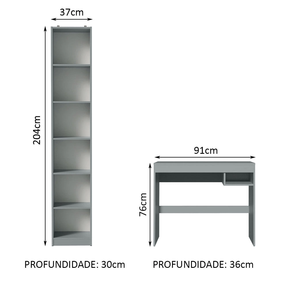 Escrivaninha Madesa Rubi + Estante Livreiro 6906 Cinza Cor:Cinza