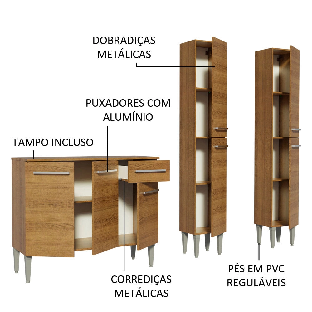 Cozinha Compacta Madesa Emilly Front com Balcão e Paneleiro Rustic Cor:Rustic