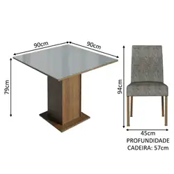 Conjunto Sala de Jantar Mesa Tampo de Vidro 4 Cadeiras Rustic/Cinza/Silver Anne Madesa Cor:Rustic/Cinza/Silver