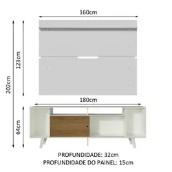 Rack Madesa Cancun com Pés e Painel para TV até 65 Polegadas Branco/Rustic 9B09 Cor:Branco/Rustic/Branco