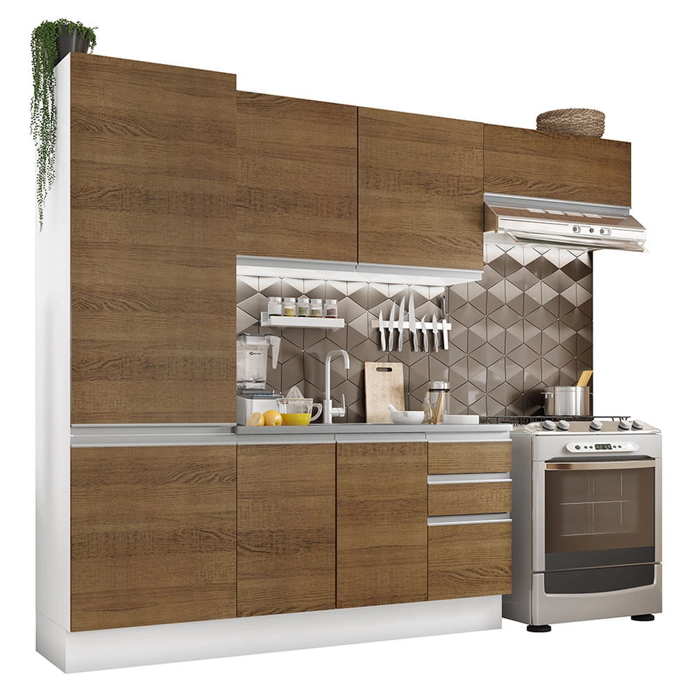 Cozinha Compacta Madesa 100% MDF Acordes Com Armário e Balcão Branco/Rustic Cor:Branco/Rustic