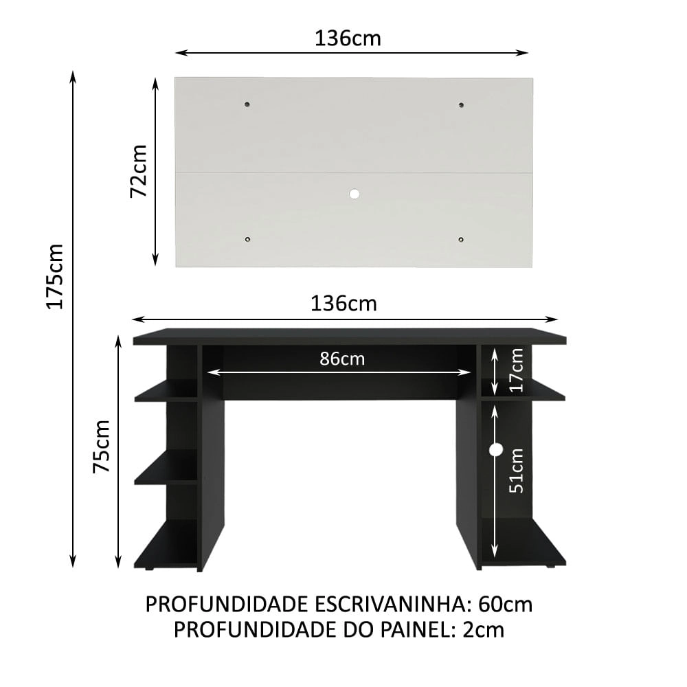 Mesa para Computador Gamer e Painel para TV até 50 Madesa Preto/Branco Cor:Preto/Branco