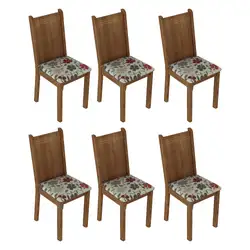 Kit 6 Cadeiras 4290 Madesa Rustic/Hibiscos Cor:Rustic/Hibiscos