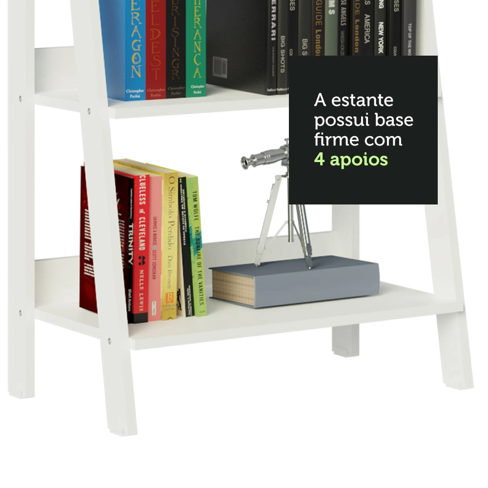 Estante Escada para Livros com 4 Prateleiras Madesa Branco Cor:Branco