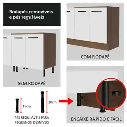 Cozinha Compacta Madesa Agata 150001 com Armário e Balcão (Com Tampo) Rustic/Branco Cor:Rustic Branco