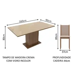 Conjunto Sala de Jantar Moscou Plus Madesa Mesa Tampo de Vidro com 6 Cadeiras Rustic/Crema/Pérola Cor:Rustic/Crema/Pérola
