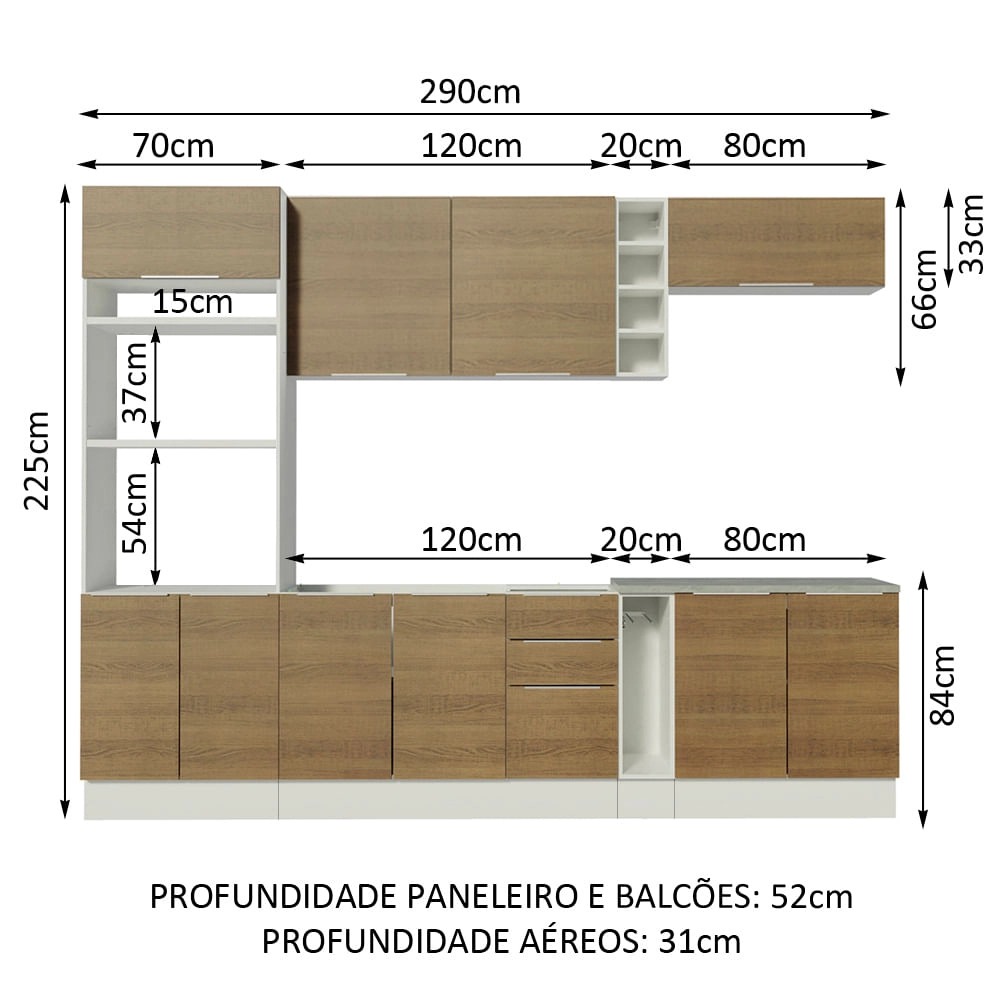 Cozinha Completa Madesa Stella 290001 com Armário e Balcão Branco/Rustic Cor:Branco/Rustic