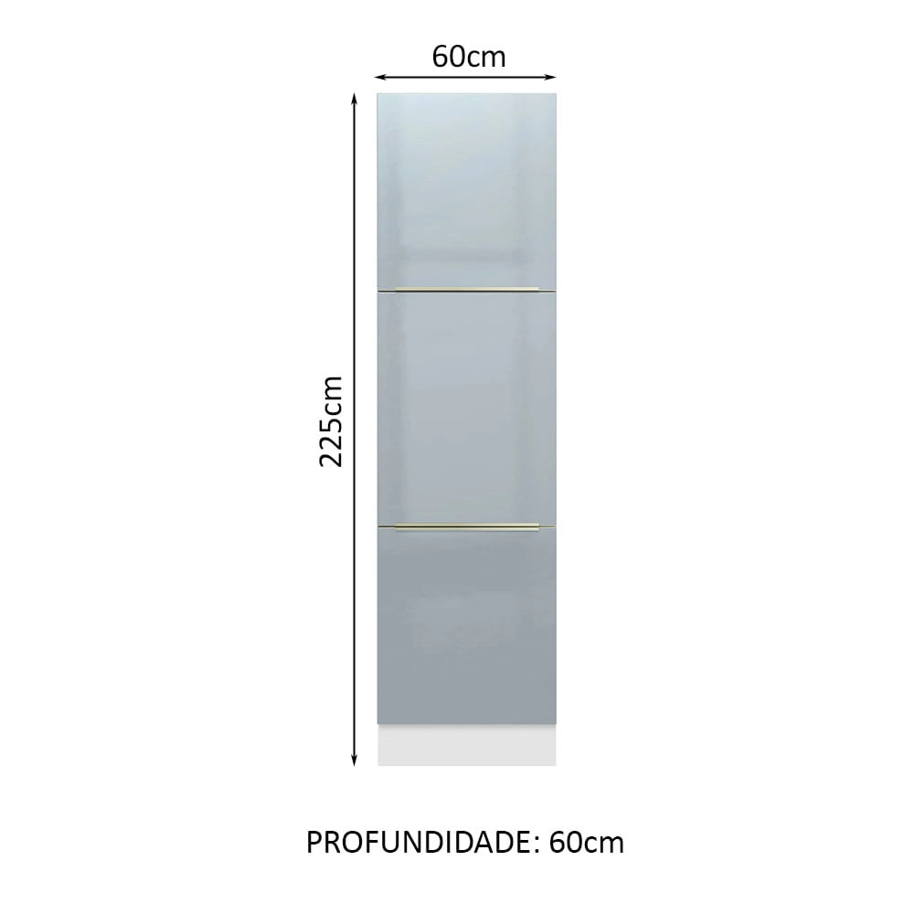 Paneleiro Madesa Lux 60 cm 3 Portas Branco/Cinza Cor:Branco/Cinza