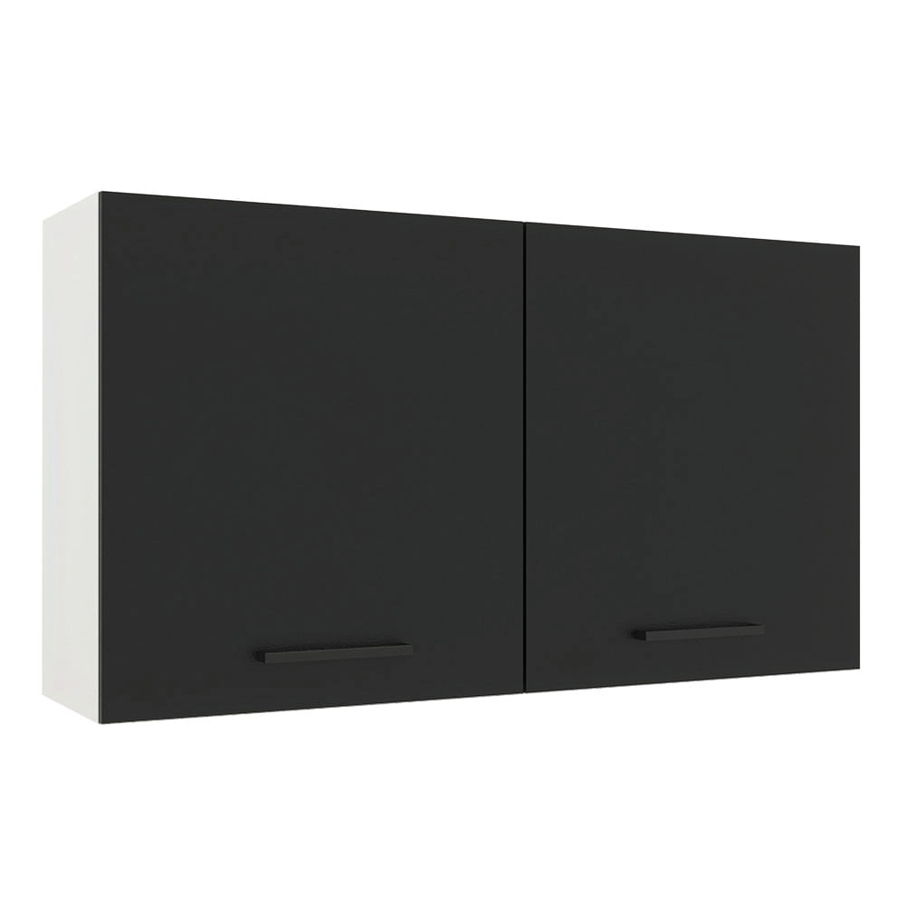 Armário Aéreo Madesa Agata 120 cm 2 Portas Branco/Preto Cor:Branco/Preto