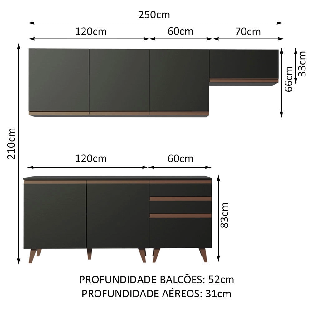 Cozinha Completa Madesa Reims 250002 com Armário e Balcão Preto Cor:Preto