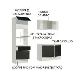 Cozinha Compacta Madesa Topazio Pop com Armário, Balcão e Tampo Branco/Preto Cor:Branco/Preto