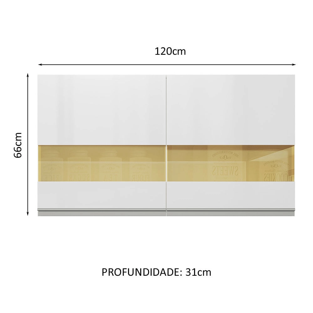 Armário Aéreo Madesa Acordes 100% MDF 120 cm 2 Portas Vidro Reflex Branco Brilho Cor:Branco