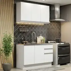 Cozinha Compacta Madesa Glamy 120001 com Armário e Balcão (Sem Tampo e Pia) Branco Cor:Branco