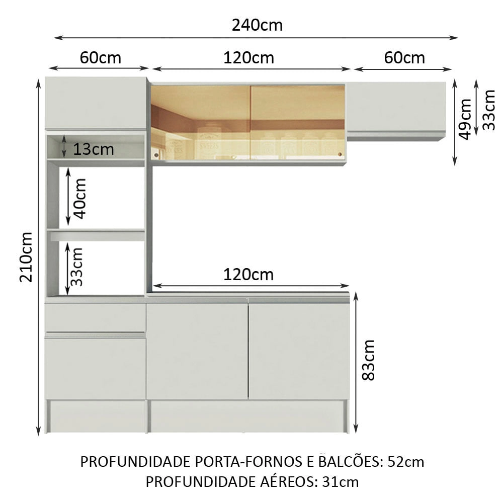 Cozinha Completa Madesa Diamante com Armários, Balcão e Tampo Branco Cor:Branco