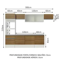 Cozinha Completa Madesa Topazio 300001 com Armário, Balcão e Tampo Branco/Rustic Cor:Branco/Rustic