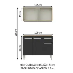 Cozinha Compacta Madesa Emilly 105001 com Armário e Balcão Rustic/Preto Cor:Rustic/Preto