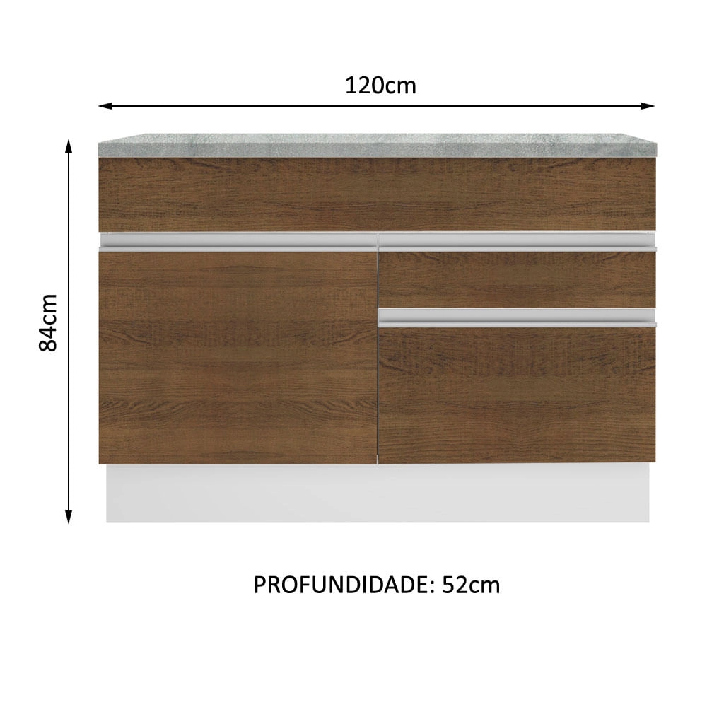 Balcão de Pia Madesa Glamy 120 cm 1 Porta e 2 Gavetas (Com Tampo) Branco/Rustic Cor:Branco/Rustic