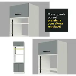Armário de Cozinha Completa de Canto 499cm Branco/Cinza Agata Madesa 01 Cor:Branco/Cinza