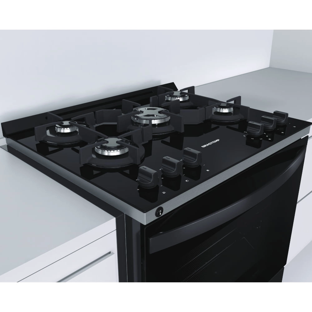 Fogão Brastemp 5 Bocas de Embutir Preto com Mesa De Vidro e Turbo Chama - BYS5VCE Bivolt