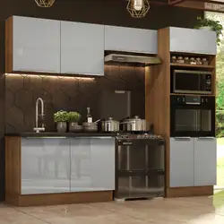 Cozinha Completa Madesa Lux 270001 com Armário e Balcão Rustic/Cinza Cor:Rustic/Cinza