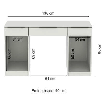 Penteadeira Madesa Camarim 2 Portas e 3 Gavetas (Sem Painel) Branco Cor:Branco