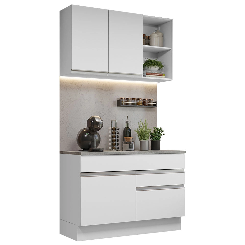 Armário de Cozinha Compacta 120cm Branco Glamy Madesa 08 Cor:Branco