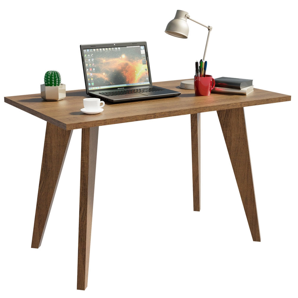 Mesa Madesa Retangular para Escritório com Tampo de Madeira 5319 Rustic Cor:Rustic