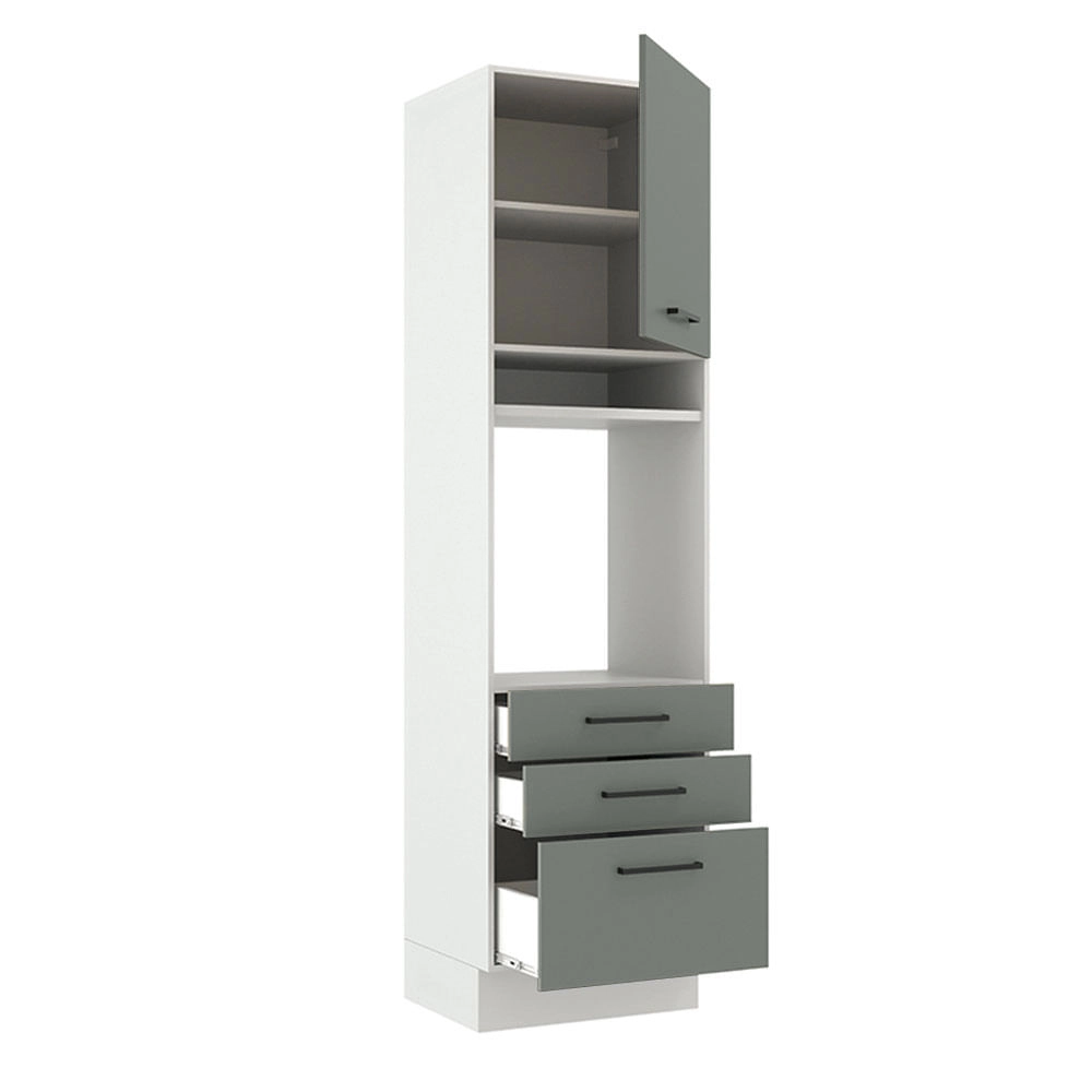 Torre Quente Madesa Agata 60 cm 1 Porta 3 Gavetas Branco/Cinza Cor:Branco/Cinza