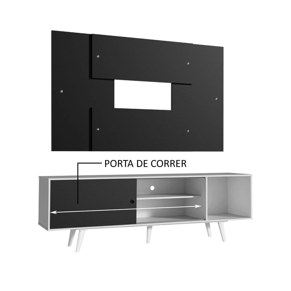 Rack Madesa Dubai com Pés e Painel para TV até 58 Polegadas Branco/Preto 7377 Cor:Branco/Preto/Preto