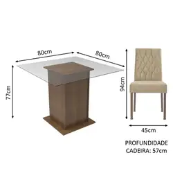 Conjunto Sala de Jantar Madesa Cassia Mesa Tampo de Vidro com 2 Cadeiras Rustic/Imperial Cor:Rustic/Imperial