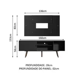 Rack Madesa Cairo e Painel para TV até 58 Polegadas com Pés de Madeira - Preto/Rustic 8ND8 Cor:Preto/Rustic